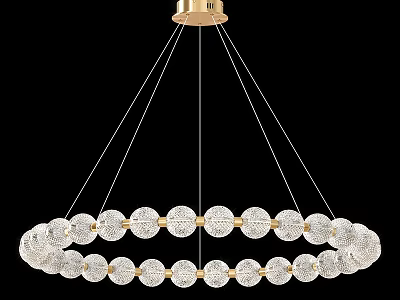 Elegant Golden Circular Chandelier Adorned With Crystal Beads For Home Interior Design 3d model