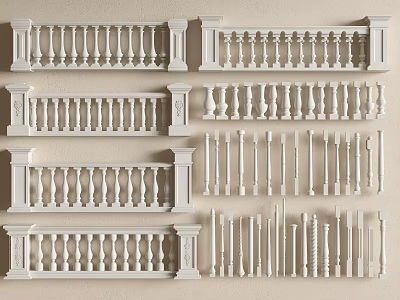 White Balustrade Various Designs With Architectural Components And Decorative Railings 3d model