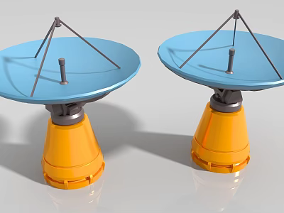 Industrial Equipment Featuring Blue Disc Tops And Yellow Tripod Supports 3d model