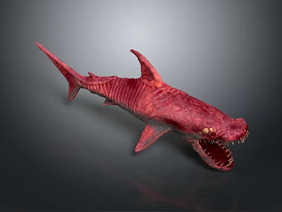 Red Shark Model With Open Mouth Sharp Teeth On Gray Background 3d model