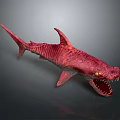 Red Shark Model With Open Mouth Sharp Teeth On Gray Background