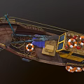 Rusty Red And Yellow Ship With Lifebuoy Railing And White Star Emblem