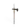 Medieval Battle Weapon with Double Headed Axe Spear Tip and Ornate Wooden Handle