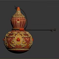 Ornate Red And Gold Gourd Shaped Household Item With Decorative Spire And Handle