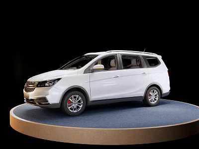 White SUV Car Showcased On Blue Circular Platform Against Black Background 3d model