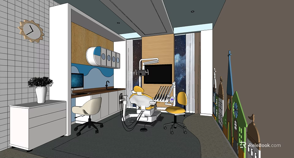 Modern Dental Clinic Interior With Treatment Chair Equipment And Children Decor 3d model 