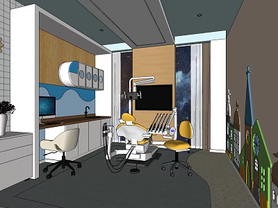 Modern Dental Clinic Interior With Treatment Chair Equipment And Children Decor 3d model