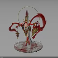 Elegant Decorative Statue With Red Ribbons Golden Ornaments Halo White Crystal Decorations And Pedestal Base