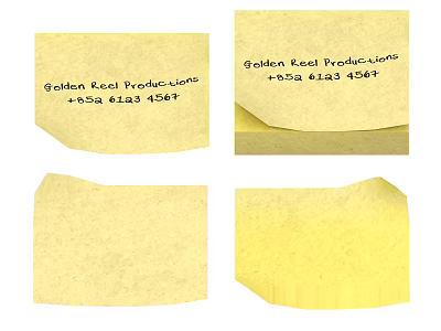 Sticky Notes With Golden Real Productions Contact Info And Blank Sheets 3d model