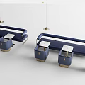 Stylish Blue Public Chairs With Metallic Legs And Small Side Tables