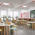 School Classroom Interior Featuring Blackboard Red Star Ceiling Decor Windows And Bright Lighting 3d model