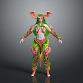Mythical Plant Based Creature Character With Green Hair Antler Like Horns And Leafy Armor Details