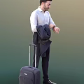 Man in White Shirt Checking Watch Holding Jacket Next to Rolling Suitcase