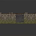 Medieval Stone Wall Enclosure With Iron Gate And Brick Structure Details 3d model