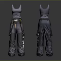 Gray Tank Top And Cargo Pants With Utility Belt And Tool Pouch Design