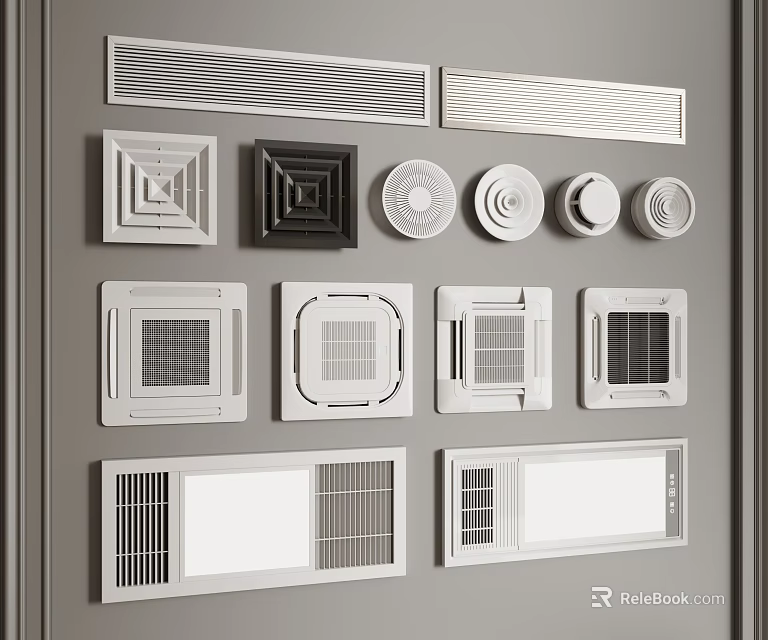 Diverse Air Conditioner Vent Designs With Grille Circular Square And Wall Mounted Styles 3d model 