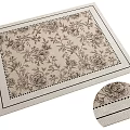 Beige Square Rug With Detailed Floral Pattern And Classic Border Design