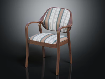 Modern Accent Chair With Wooden Armrests And Striped Fabric Upholstered Seat 3d model