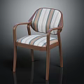 Modern Accent Chair With Wooden Armrests And Striped Fabric Upholstered Seat