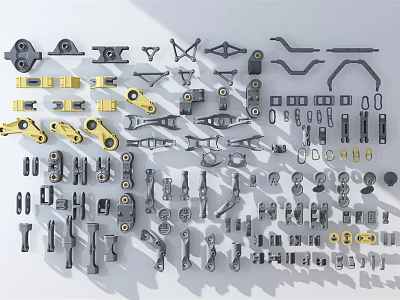 Various Types of Hardware Tools Including Bolts Nuts Brackets and Connectors 3d model