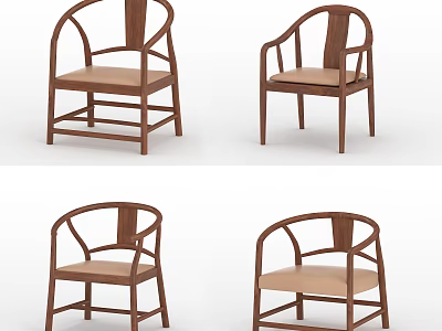 Modern Wooden Accent Chair With Curved Armrests And Light Colored Cushion Design 3d model