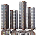 Modern High Rise Residential Buildings With Glass Curtain Walls And Balconies