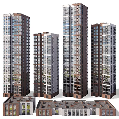 Modern High Rise Residential Buildings With Glass Curtain Walls And Balconies 3d model