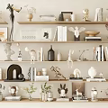 Modern Home Decorative Ornament Collection With Sculptures Vases Books And Plants On Shelves