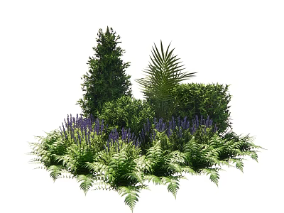 Decorative Garden Plant Arrangement With Lavender Ferns Palm And Green Shrubs 3d model