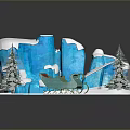 Enchanting Winter Landscape With Blue Icebergs Red Sleigh Pine Trees And Snowy Ground