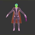3D Humanoid Character With Blonde Hair Black Suit Red Cape White Gloves And Holding Device