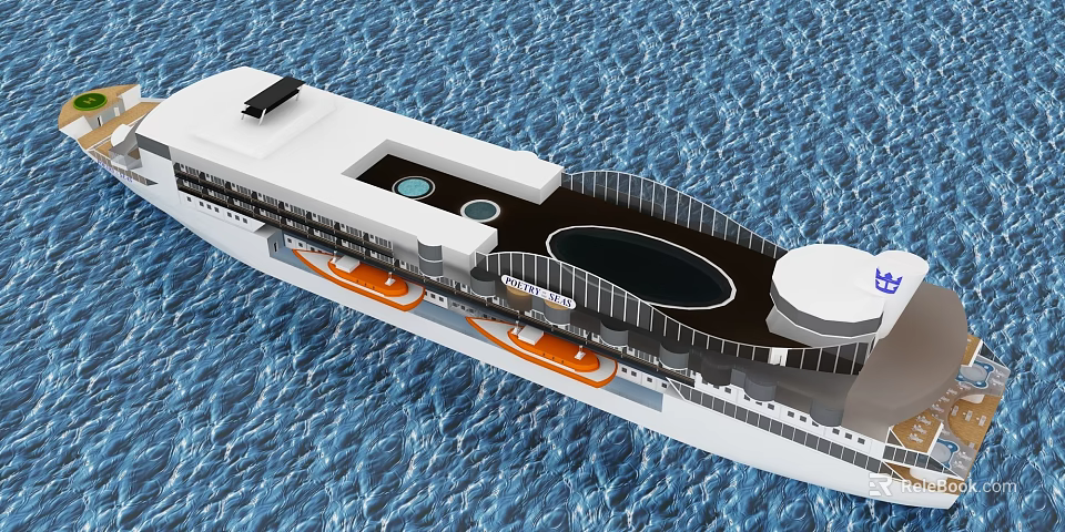 Modern Luxury Yacht Featuring White Superstructure Black Deck Circular Structures Gangway On Blue Sea 3d model 