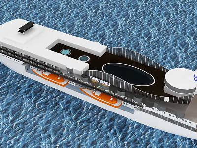 Modern Luxury Yacht Featuring White Superstructure Black Deck Circular Structures Gangway On Blue Sea 3d model