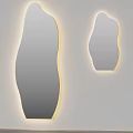 Irregular Shaped Mirrors With Yellow Border LED Lights On White Wall 3d model
