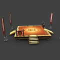 Traditional Chinese Ceremonial Platform With Square Steps Red Banners And Fu Character Carpet