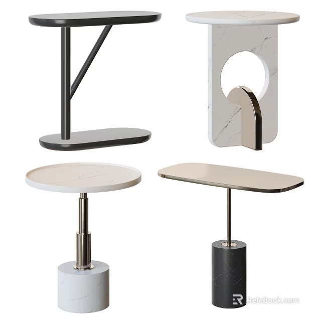 Modern Elegant Side Tables with Marble Tops and Metal Bases in Various Designs 3d model 