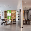 Modern Tobacco and Alcohol Store Interior with Wooden Display Shelves and Dining Tables