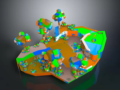 Colorful Geometric Shapes Landscape With Trees Small Houses Vibrant Colors And Three Dimensional Structure 3d model