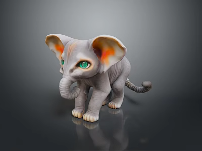 Cute Baby Elephant Toy With Green Eyes And Orange Inner Ears On Shiny Surface 3d model