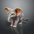Cute Baby Elephant Toy With Green Eyes And Orange Inner Ears On Shiny Surface