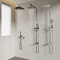Modern Shower Systems With Water Flowing On White Wall And Window Blinds 3d model