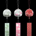 Ornamental Decoration Combination Featuring Colorful Shell shaped Wind Chimes with Cherry Blossom and Wave Pattern Tags