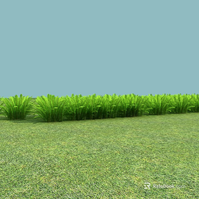 Green Grass Plants Neatly Arranged On Lush Grassland With Light Blue Sky 3d model 