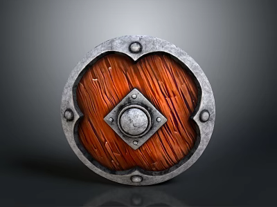 Round Medieval Shield With Metal Rim Wooden Grain Center And Riveted Decoration 3d model