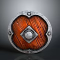 Round Medieval Shield With Metal Rim Wooden Grain Center And Riveted Decoration