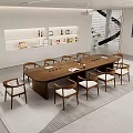 Large Solid Wood Conference Table With Comfortable Matching Chairs For Spacious Modern Office Meeting Room