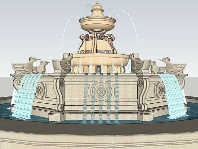 Ornate Classical Multi Tiered Stone Fountain With Water Sprays And Decorative Base Pool 3d model