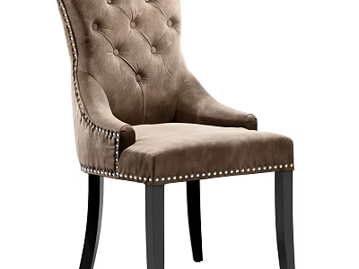 Tufted Beige Fabric Accent Chair With Armrests Nailhead Trim And Dark Wooden Legs 3d model
