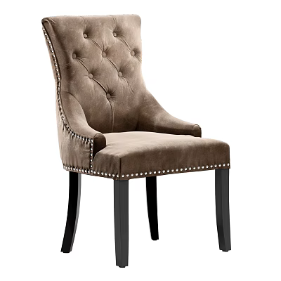 Tufted Beige Fabric Accent Chair With Armrests Nailhead Trim And Dark Wooden Legs 3d model