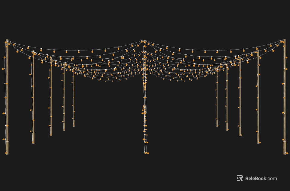 Golden Decorative String Lights Hanging In Multiple Strands For Ambient Glow 3d model 